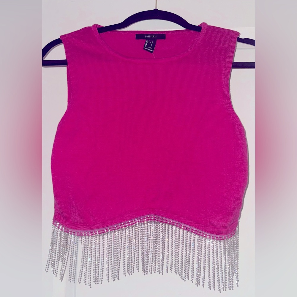 💕Forever 21 Hot Pink sleeveless crop top with rhinestones